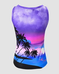 Landscape Hawaiian Palm Tree Print Ribbed Tank Top