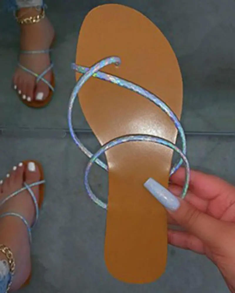 Toe Ring Colorblock Flat Sandals