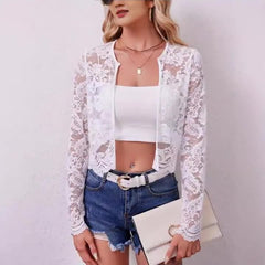 Women's Long Sleeve See-Through Lace Cardigan Top
