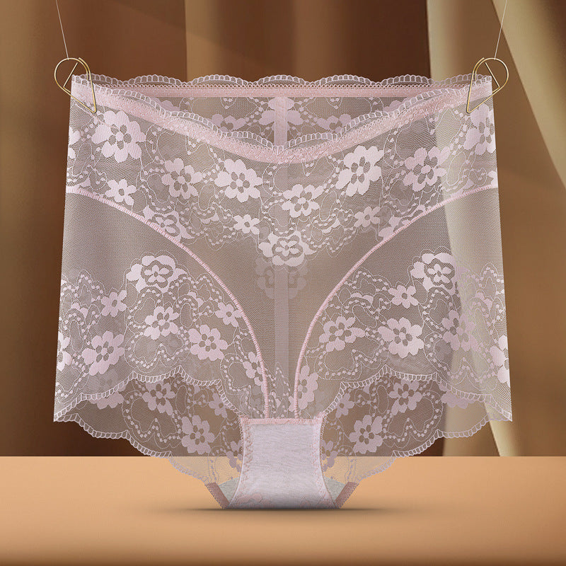 Sexy Ultra-thin Translucent Lace High Waist Hollow Mesh Briefs