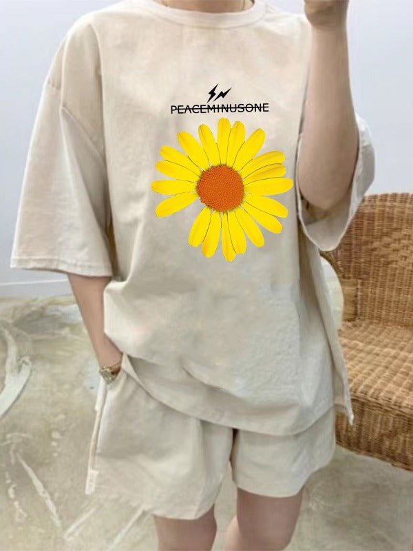 Cute And Fashionable T-Shirt And Wide-Leg Pants Two-Piece Suit