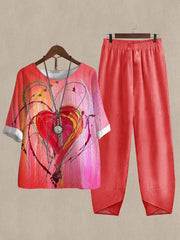 Casual Women's Heart Print Two Pieces Set