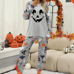 Halloween Women's Printed Autumn And Winter Long-Sleeved Trousers Home Wear Suit