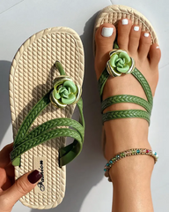 Floral Pattern Braided Strap Flip Flops