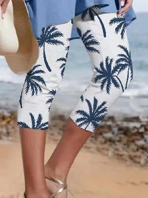 Resort Style Coconut Tree Midi Leggings