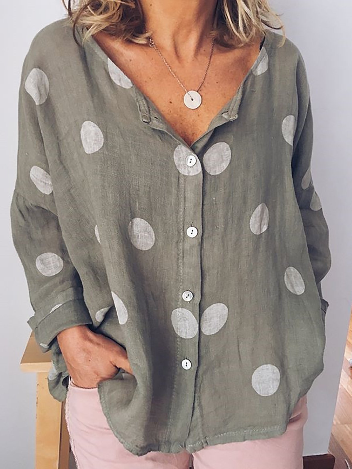 BUTTONED LONG SLEEVE CASUAL BLOUSE