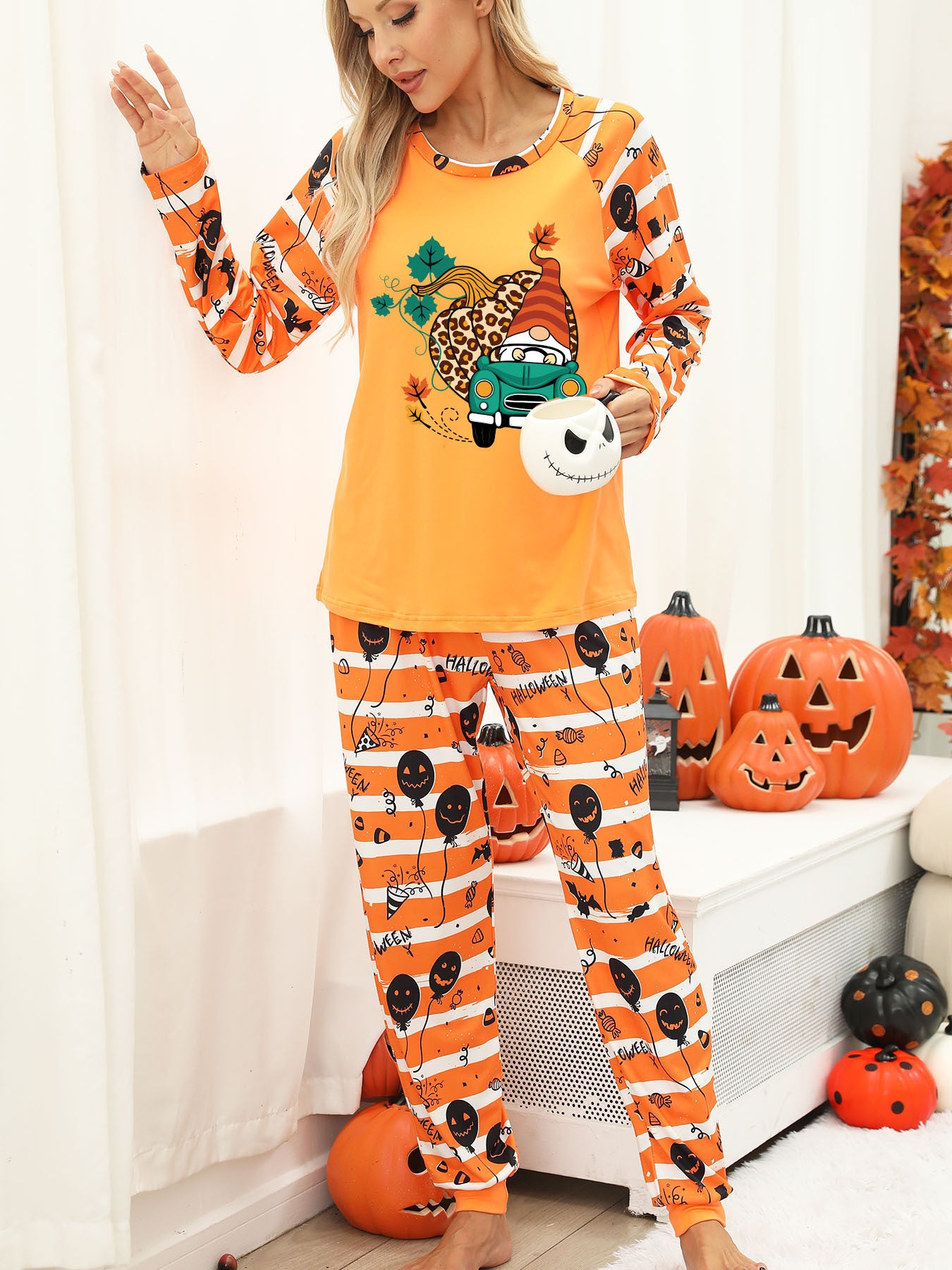 Halloween Women's Printed Autumn And Winter Long-Sleeved Trousers Home Wear Suit