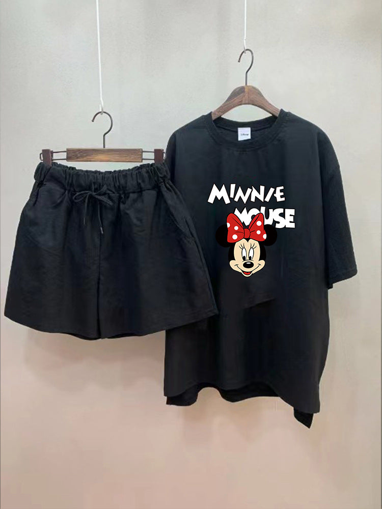 Wide-Leg Three-Quarter Pants Cute Loose T-Shirt Two-Piece Suit