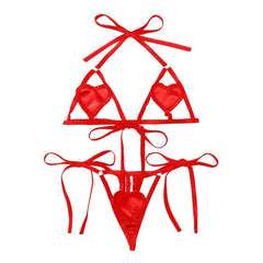 Hollow Heart-Shaped Breast-Revealing Three-Point Sexy Lingerie Set