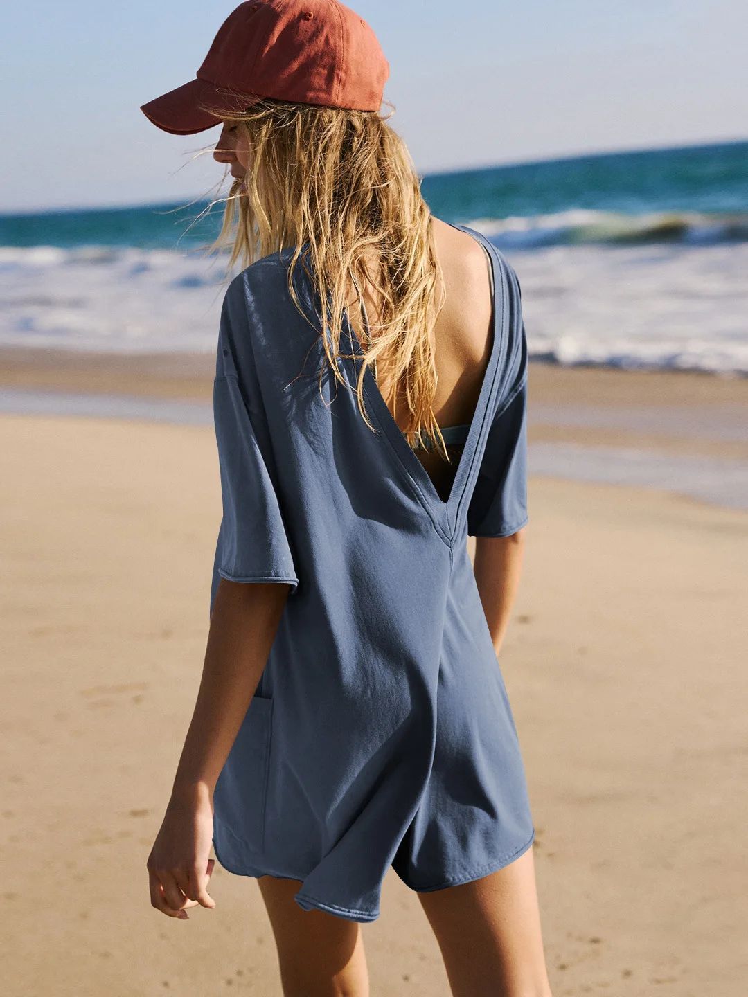 Loose Casual Short-Sleeved V-neck Backless Jumpsuit
