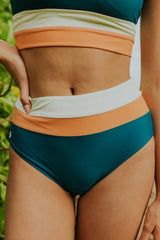 High Waist Zipper Racer Back 2 Piece Bath Suit Bikini Set