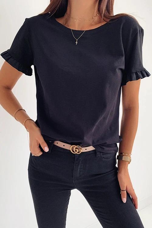 V-Neck Ruffled Short Sleeve T-Shirt