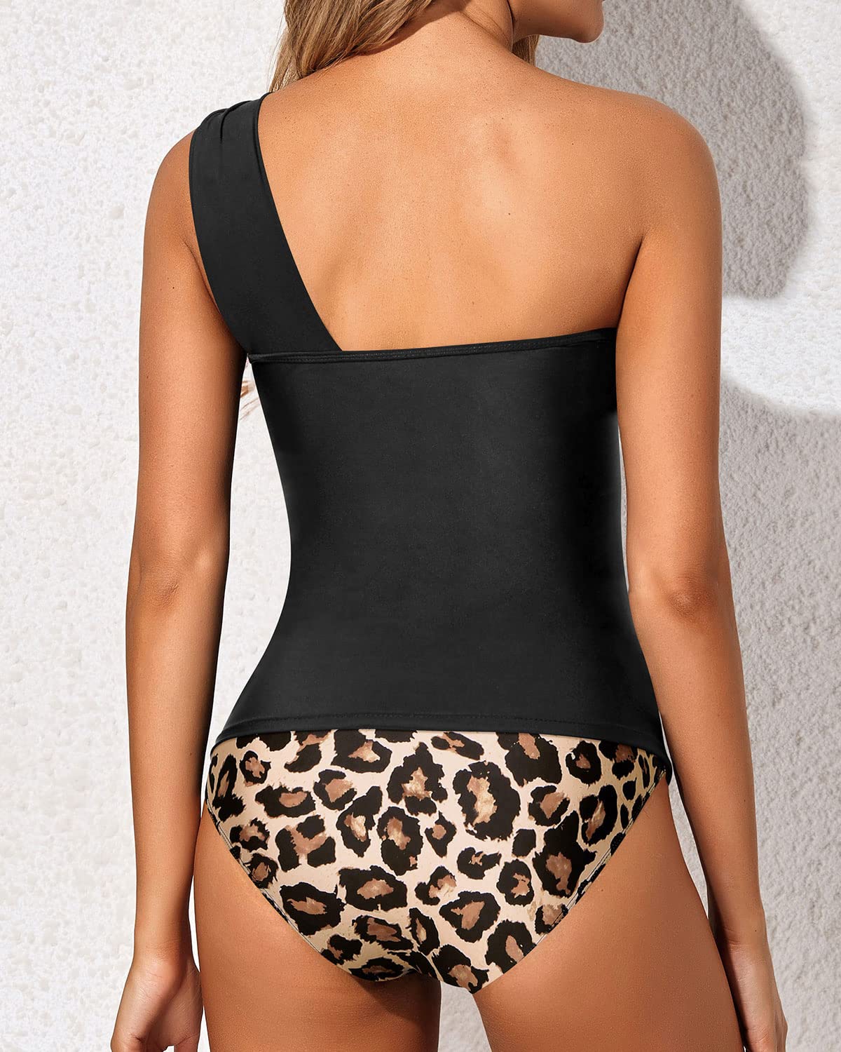 One Shoulder Swim Top with Bottom Tankini Set