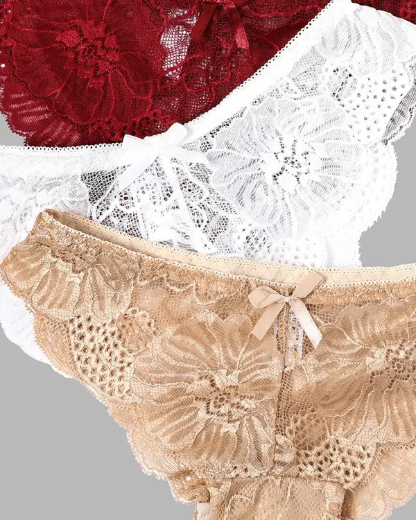 3PCS/Set Bowknot Deocr Lace Panty(Colors Sent Randomly)