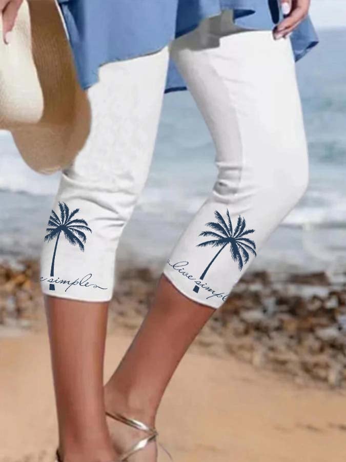 Resort Style Coconut Tree Midi Leggings