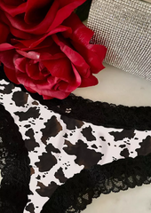 Cow Lace Splicing Panties - Black