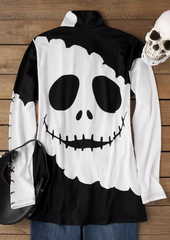 Halloween Color Block Ghost Face Long Sleeve Cardigan