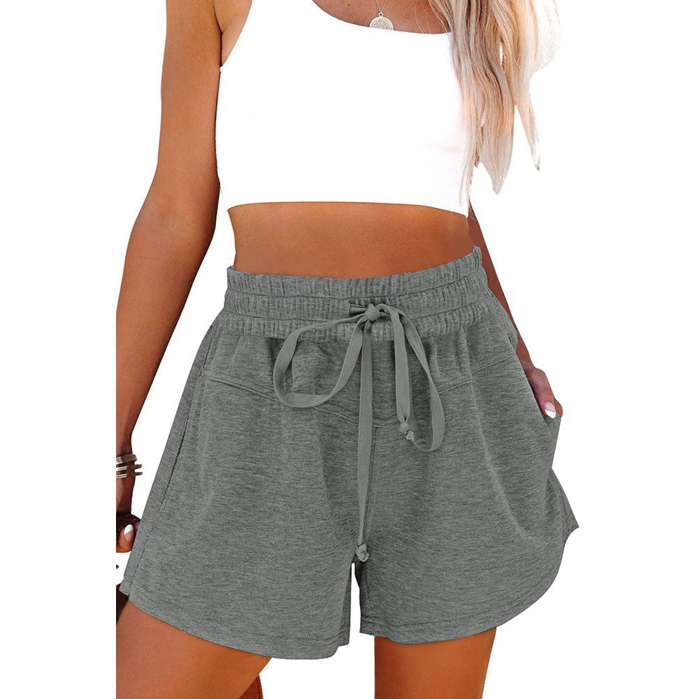 Women's Lace-Up Casual Pocket Solid Color Sports Shorts