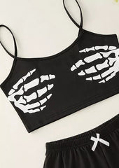 Halloween Skeleton Hand Camisole And Shorts Pajamas Set - Black