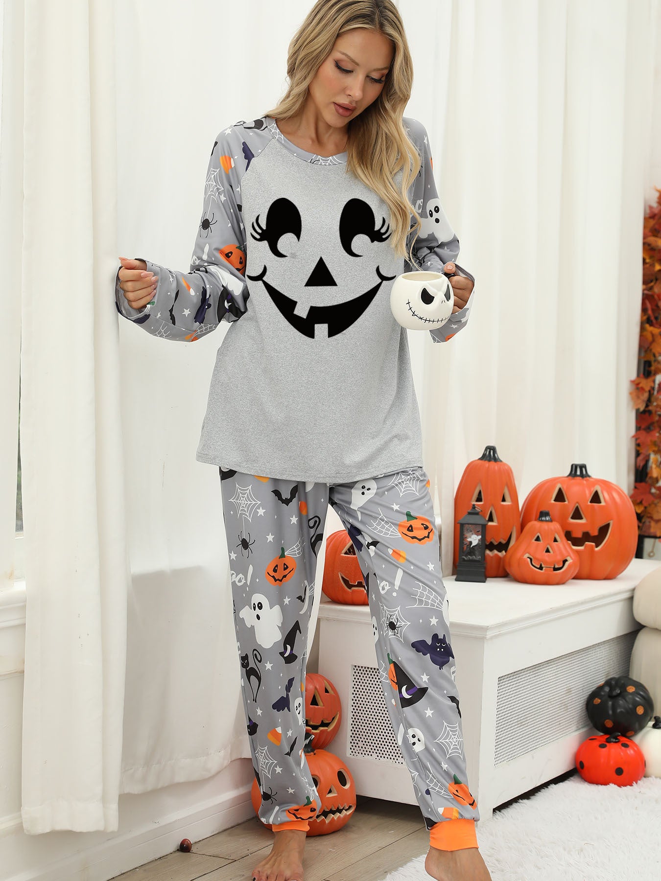 Halloween Women's Printed Autumn And Winter Long-Sleeved Trousers Home Wear Suit