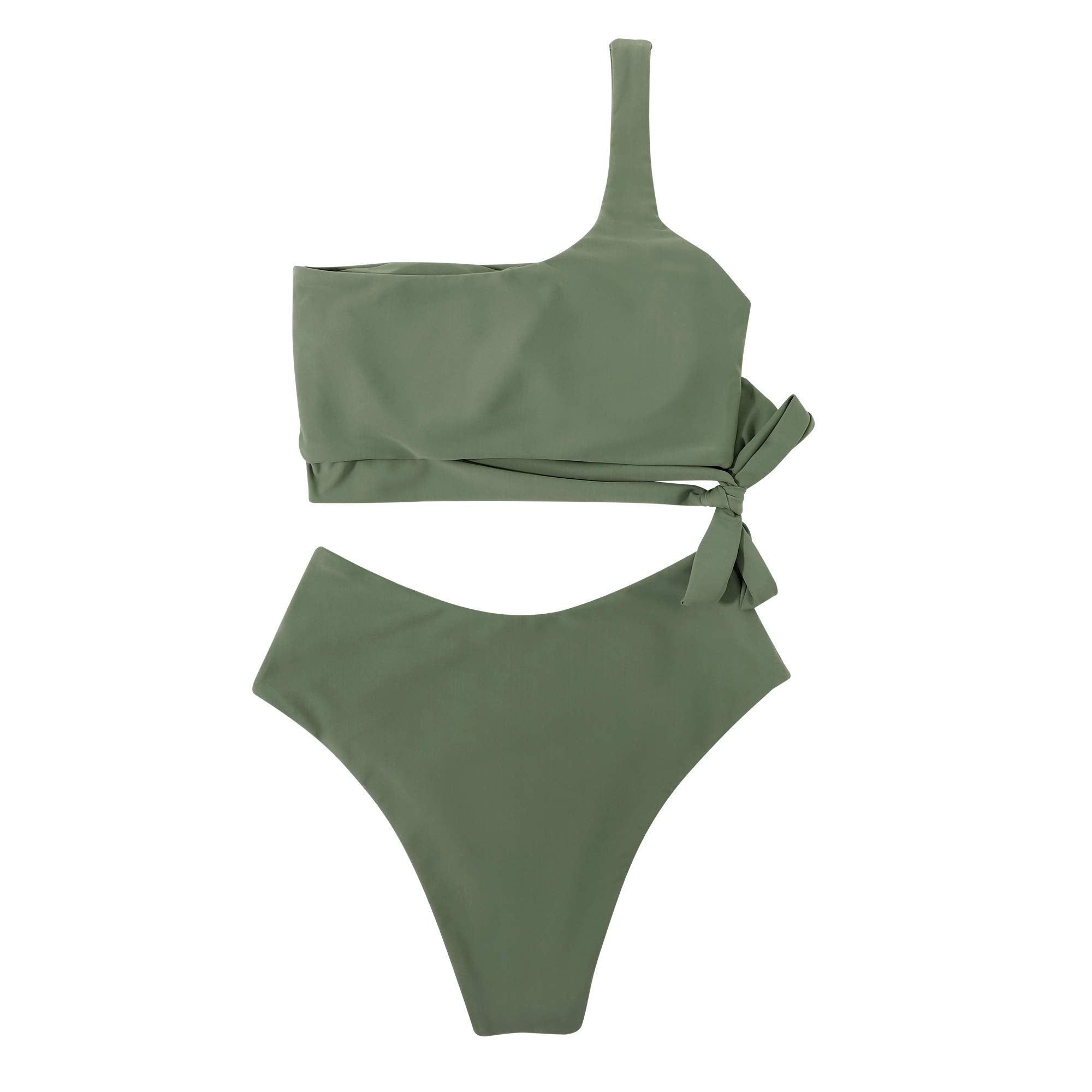 One Shoulder High Waisted Bikini Tie High Cut Two Piece Swimsuits