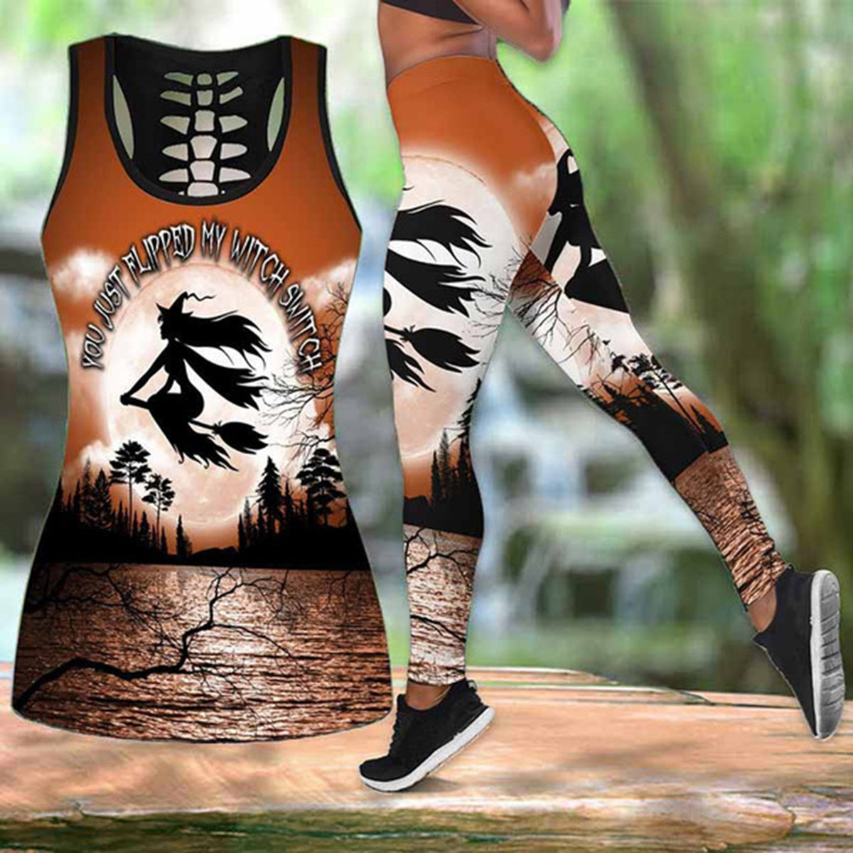 Halloween Orange Witch Trousers Sleeveless Top Digital Printing Casual Suit Home Clothes
