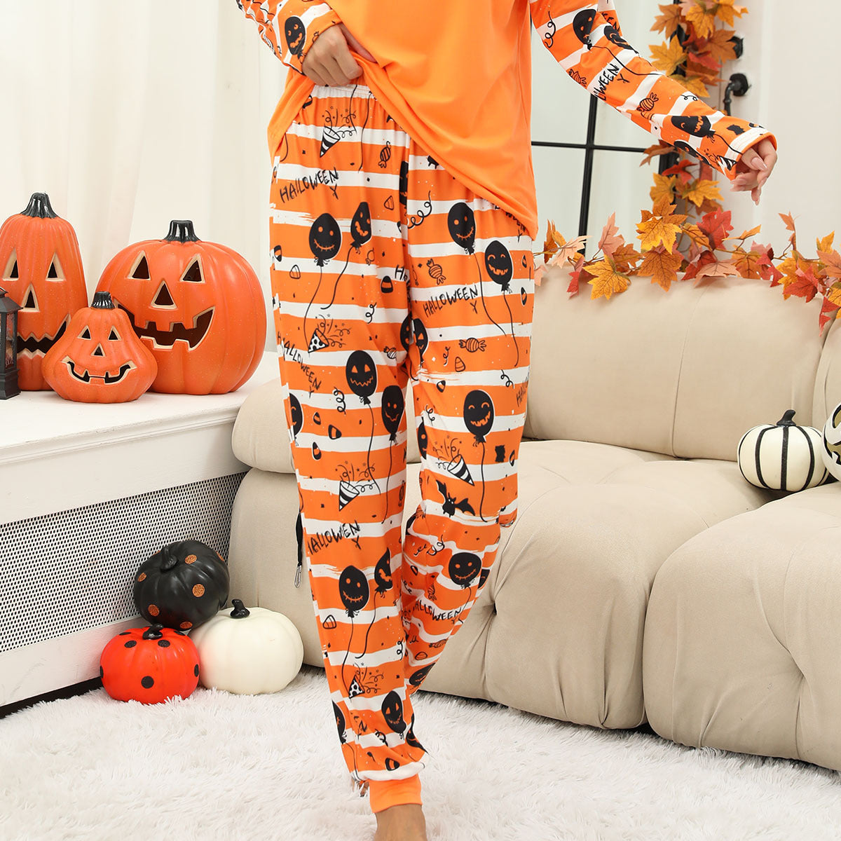 Halloween Women's Printed Autumn And Winter Long-Sleeved Trousers Home Wear Suit