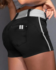 Contrast Binding Ripped Drawstring Denim Skorts