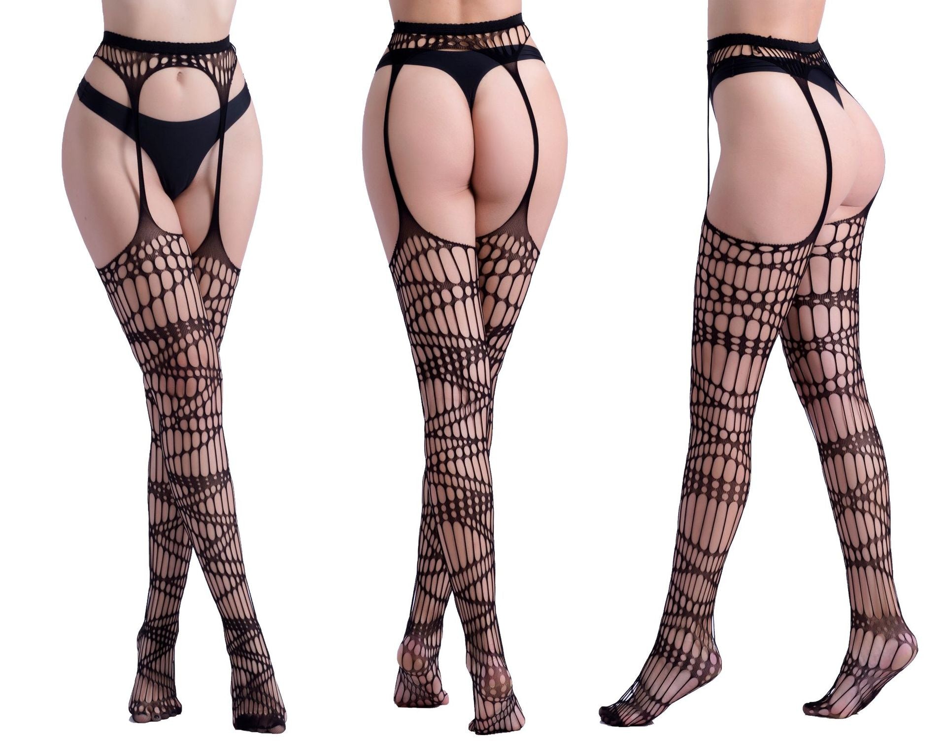 Black Hollow Suspender Jacquard Pants Fishnet Socks-33 Styles