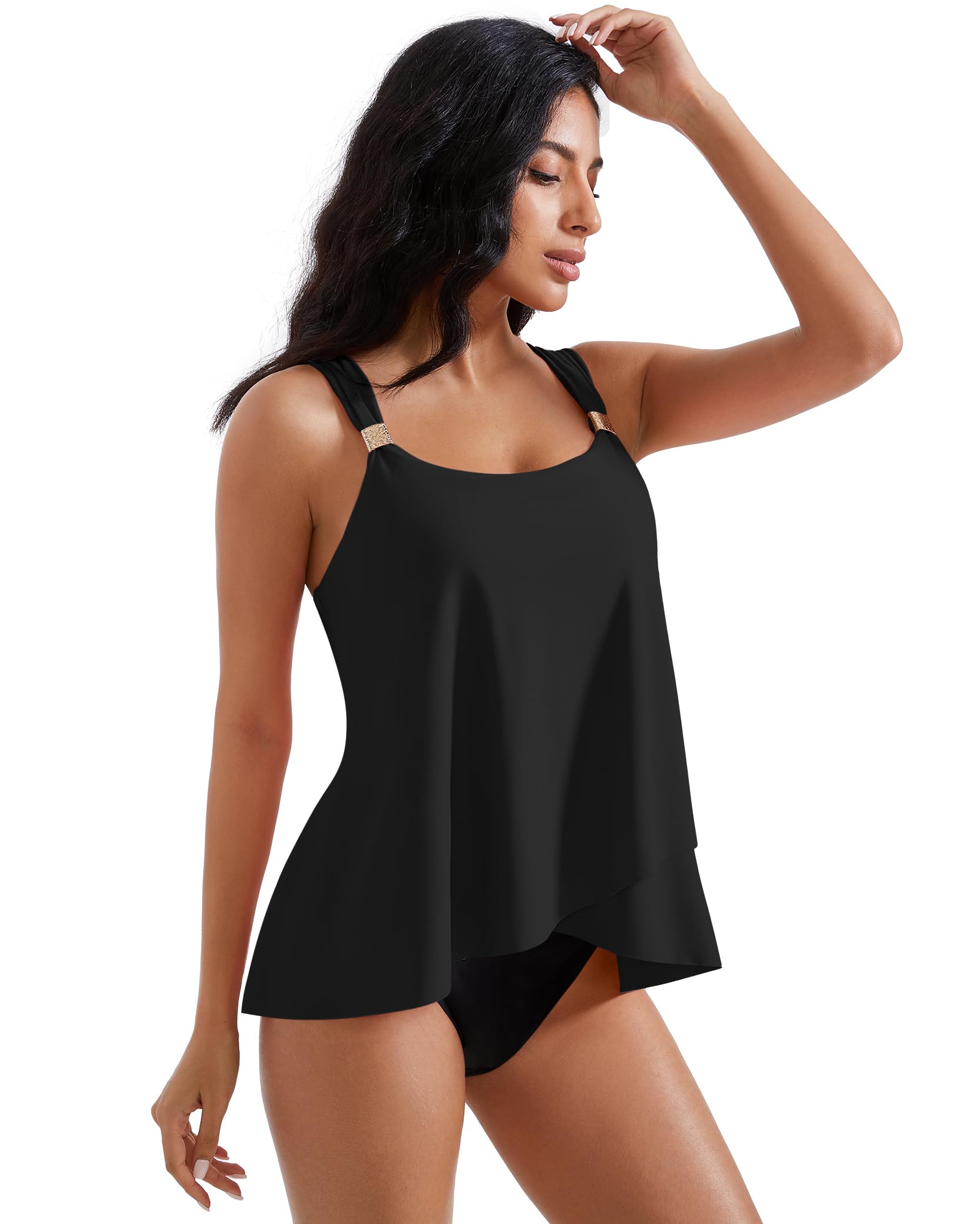 Ruffle High Waisted Swimsuit Tummy Control Tankini Set