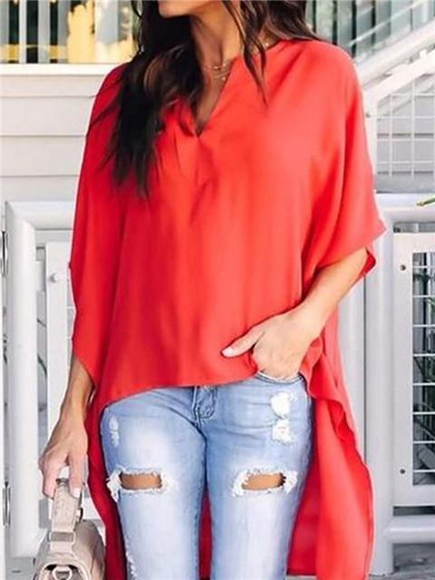 Chic Asymmetrical V-Neck Relax Shirt