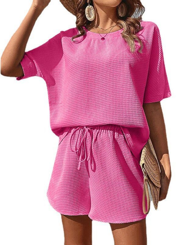 Solid Color Short-Sleeved Shorts Bat Shirt Fashionable Two-Piece Set