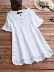 Bohemian Embroideried Short Sleeve Button Blouse