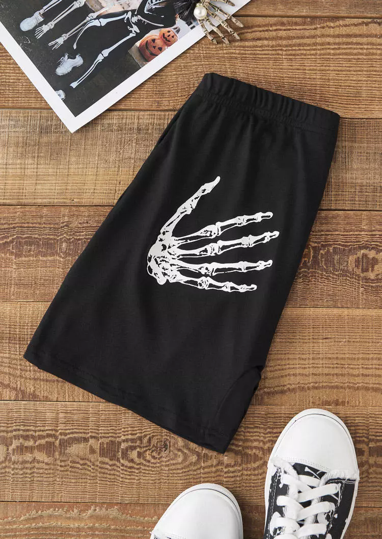 Halloween Skeleton Hand Boyshort Panties - Black