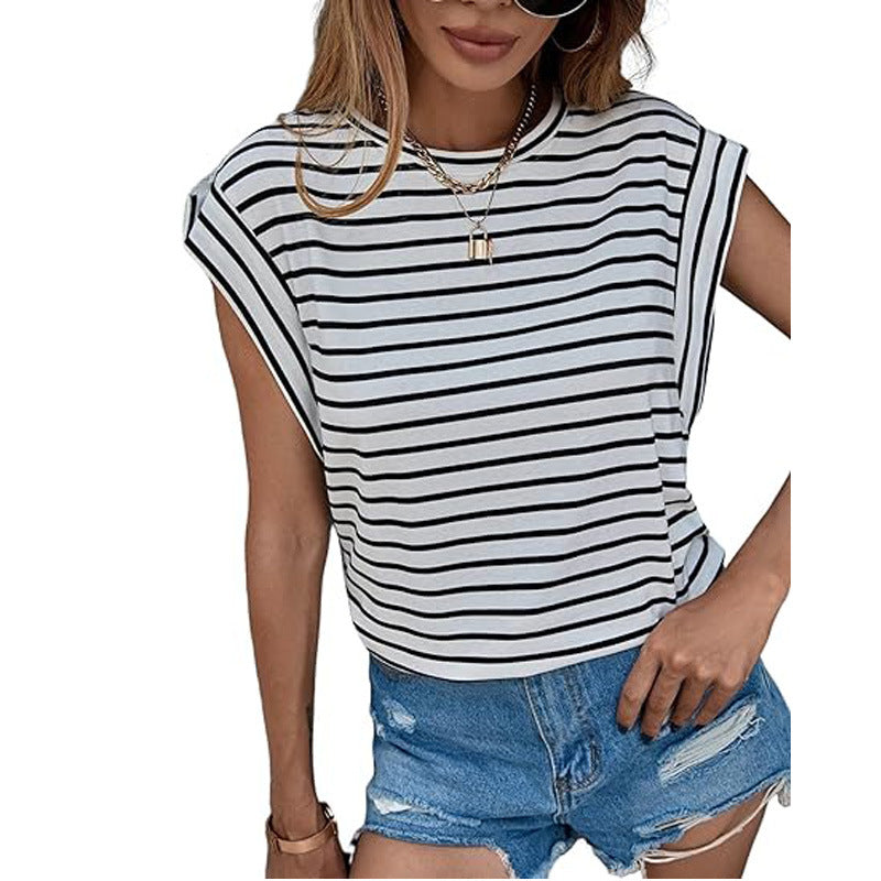 Casual Striped Print Crew Neck Dolman Sleeve T-Shirt