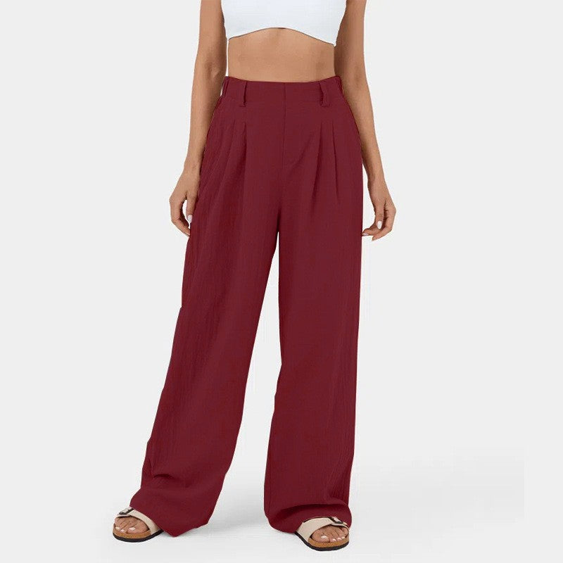 High Waisted Wide Leg Solid Color Waffle Casual Pants