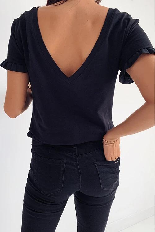 V-Neck Ruffled Short Sleeve T-Shirt