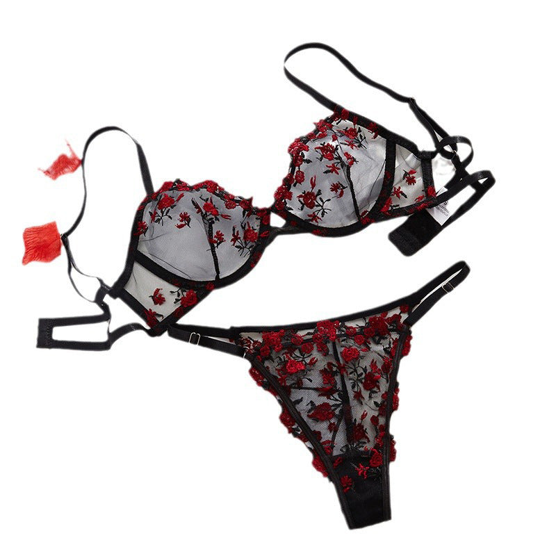 Ultra-thin Sexy Lace Embroidery Bra Panty Set