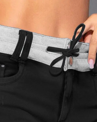 Contrast Binding Ripped Drawstring Denim Skorts