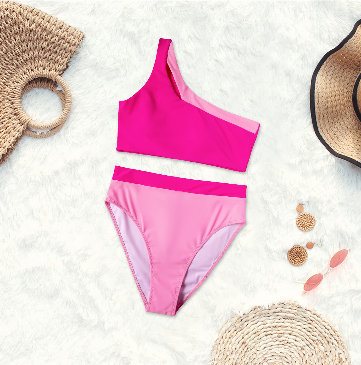 Cutout One Shoulder High Waisted Bikini High Cut Two Piece Swimsuits