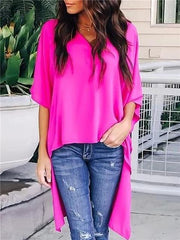 Chic Asymmetrical V-Neck Relax Shirt