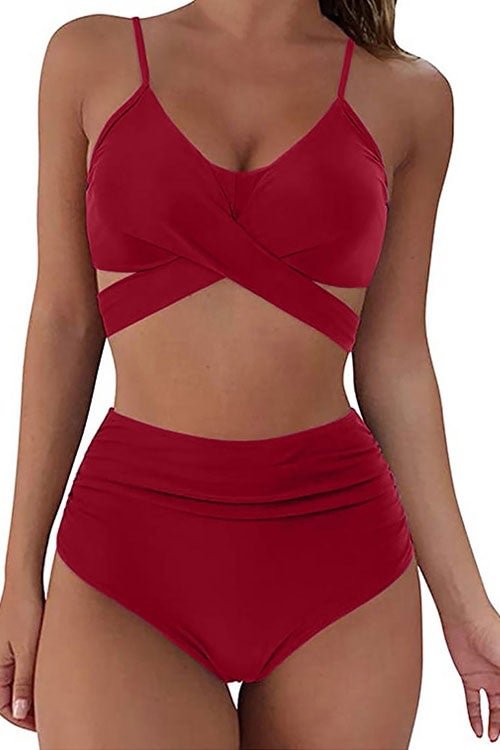 Bandeau High Waisted Tummy Control Two Piece Bikini