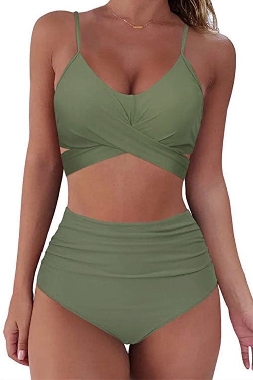 Bandeau High Waisted Tummy Control Two Piece Bikini