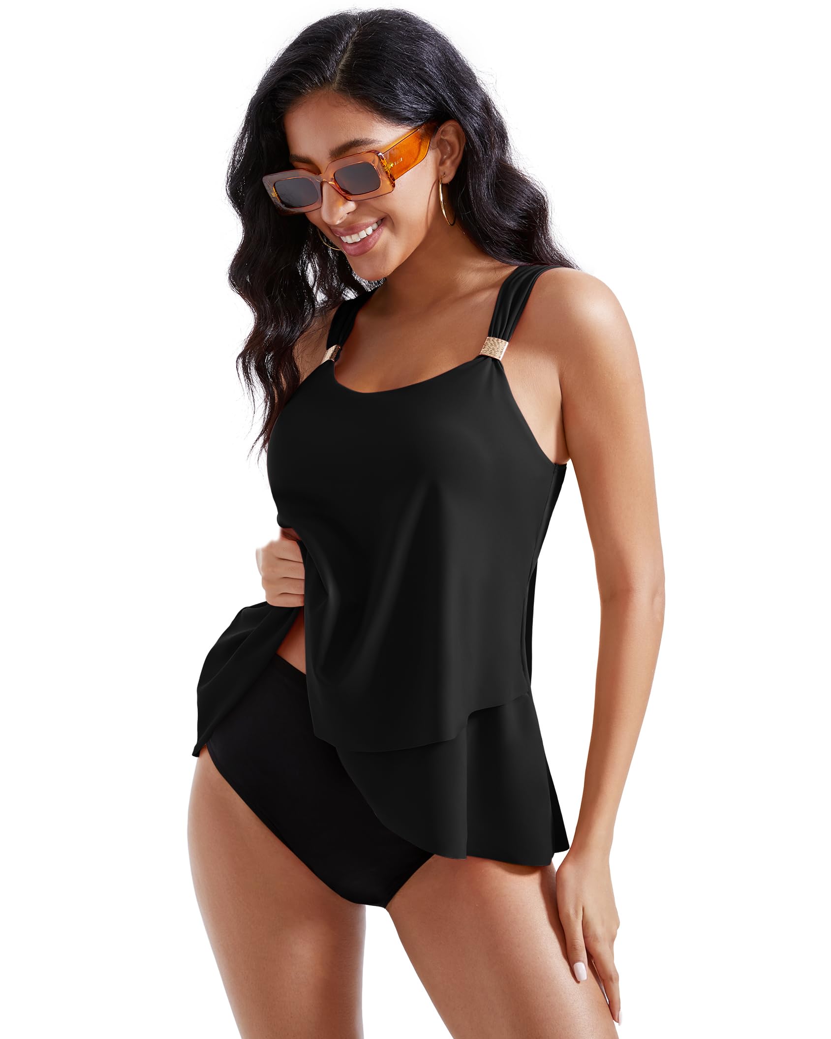 Ruffle High Waisted Swimsuit Tummy Control Tankini Set