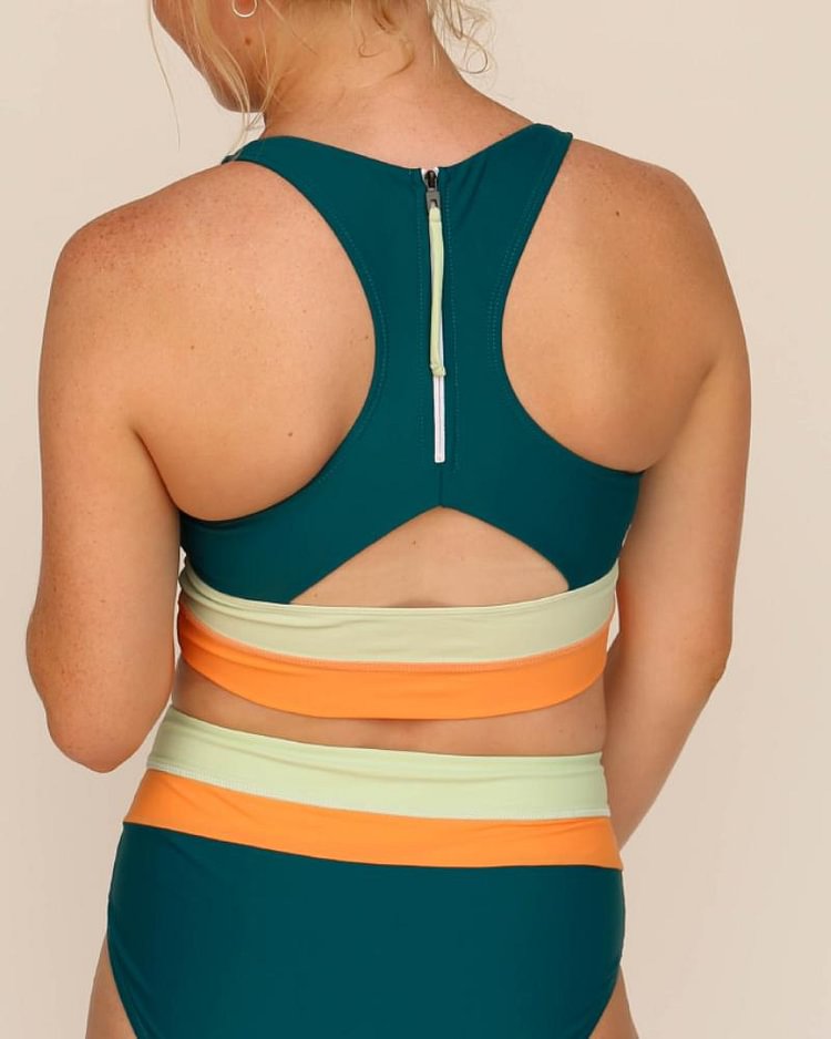 High-Waist Square Neck Laguna Cut Back Crop Bikini Set
