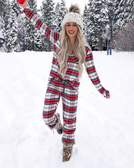 Christmas Plaid Print Casual Pajamas Set