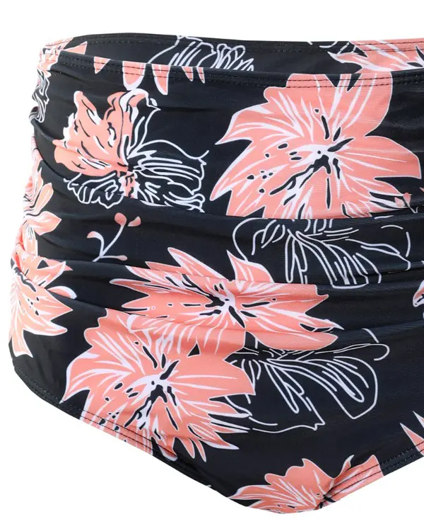 Square NeckSexy Marble Print High Waist Halter Bikini Set