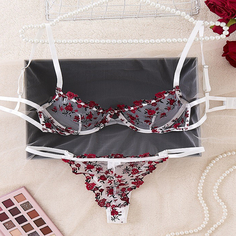 Ultra-thin Sexy Lace Embroidery Bra Panty Set