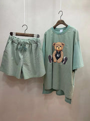 Fashionable Cartoon Loose Fashion T-Shirt Wide-Leg Three-Quarter Pants Two-Piece Suit