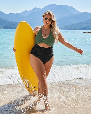 Womens One Piece Swimsuits Push Up Tummy Control Bathing Suits V Neck Cutout Modest Swimwear